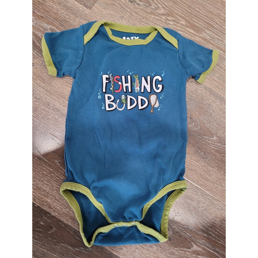 Lazy One Fishing Buddy Teal Blue Cotton Baby Bodysuit 18 Months Humor Graphic #7